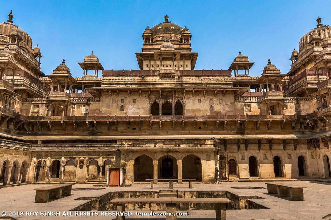 This is Jahangir Mahal in the Orchha Fort Complex in Orchha, Madhya Pradesh – In…