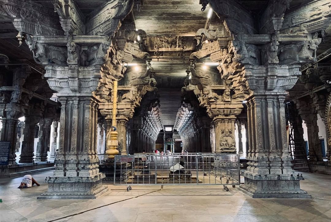 Inside view of Jambukeswarar Temple (famous Bhagwan Shiv temple), Thiruvanaikava…