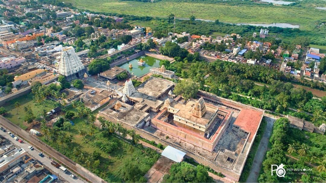 Aerial view of Varadharaja Perumal Temple in the holy city of Kanchipuram, Tamil…