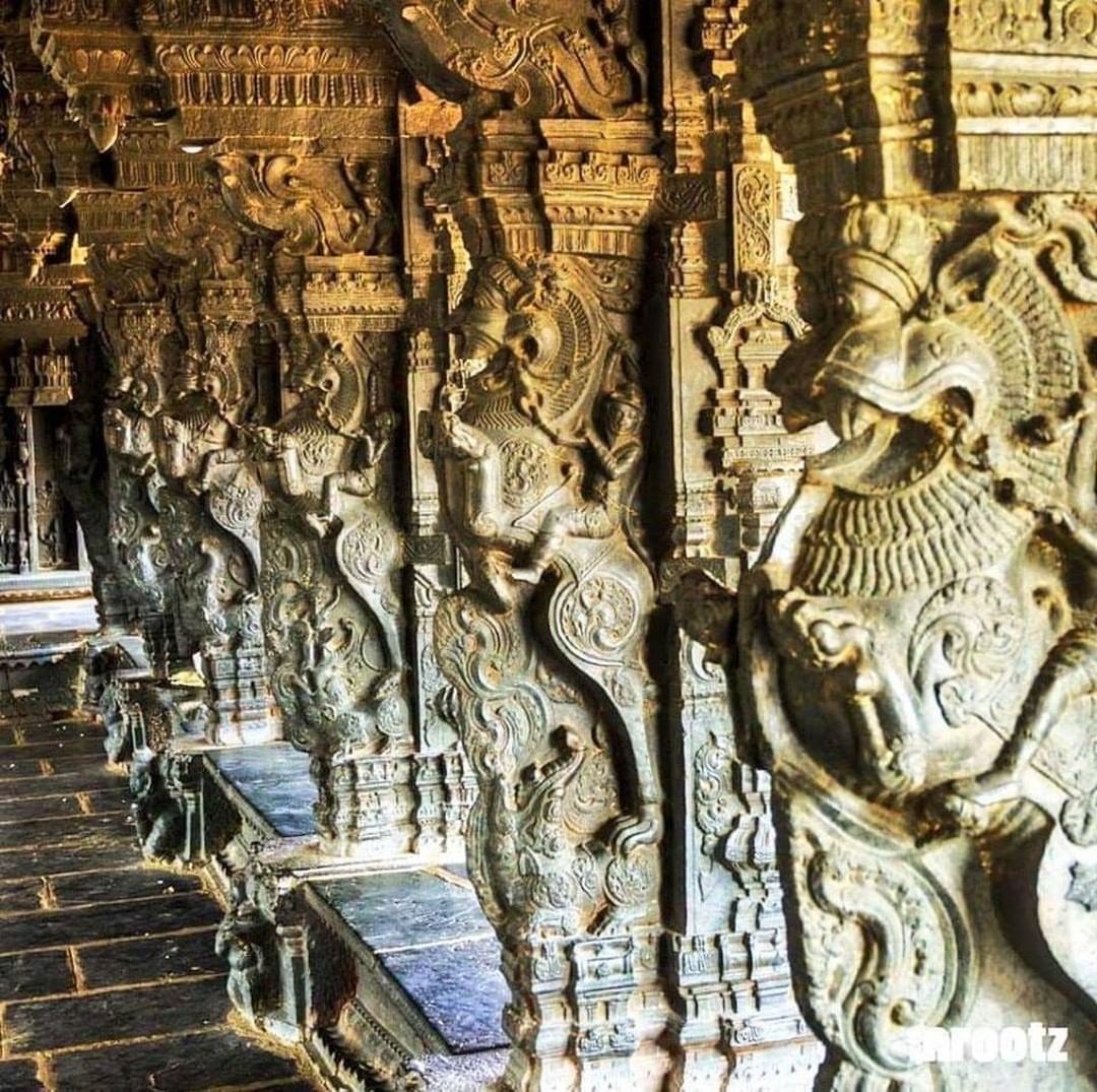 Ornately carved columns from Chintala VenkataRamana Temple in Tadipatri (Andhra …