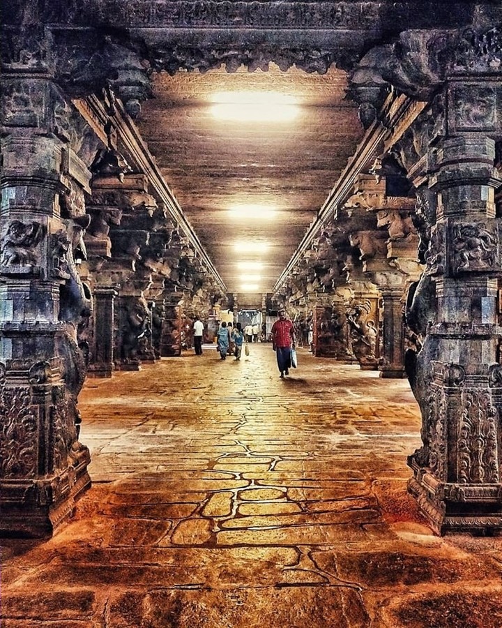 Inside view of Nellaiappar Temple (7th Century AD) in Tirunelveli, Tamil Nadu, B…