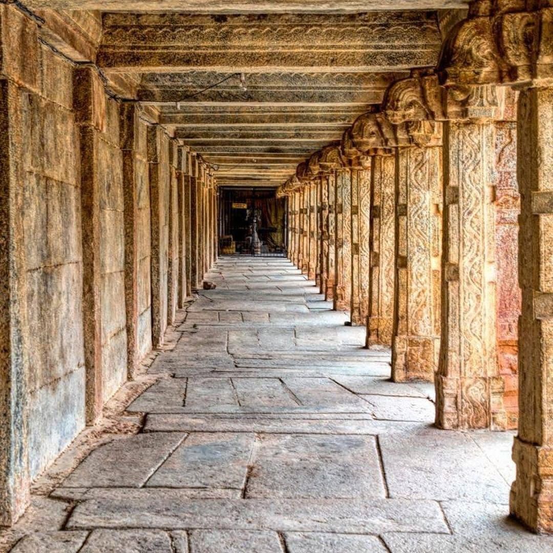 View of mantapa (hall), a Vijayanagara empire era construction at the Bhoga Nand…